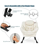 Modern Polyester Fabric Lazy Chair with Steel Frame and Side Pocket
