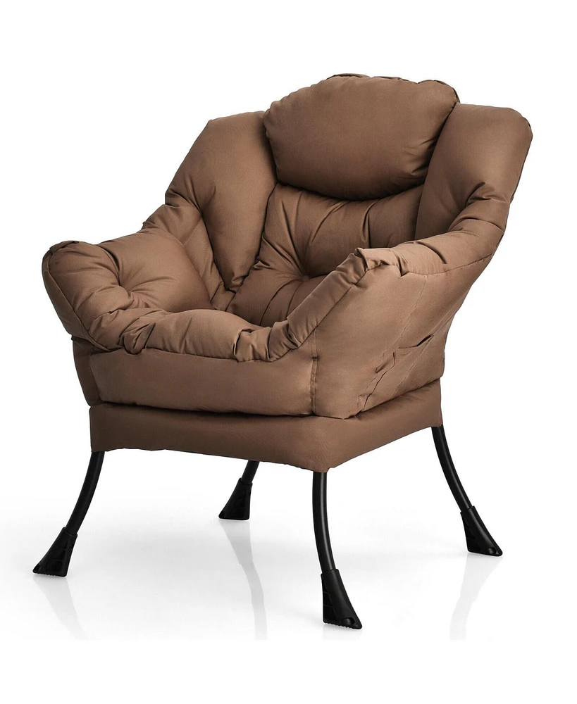 Modern Polyester Fabric Lazy Chair with Steel Frame and Side Pocket