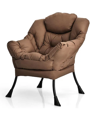 Modern Polyester Fabric Lazy Chair with Steel Frame and Side Pocket