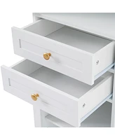 Casainc 63" Tall Bathroom Storage Cabinet with Glass Doors, Free-Standing, Two Drawers, and Adjustable Shelves, Mdf Board, Painted white