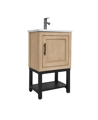Casainc 20" Small Bathroom Vanity with Sink & Faucet,Freestanding Bathroom Cabinet with White Ceramic Basin