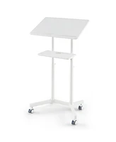 Mobile Lectern Podium Height-adjustable Rolling Laptop Cart with Tilting Top Storage Tray