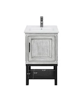Casainc 20" Small Bathroom Vanity with Sink & Faucet, Freestanding Bathroom Cabinet with White Ceramic Basin