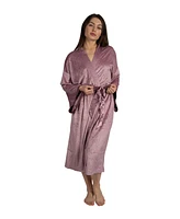 Tahari Women's Velour Kimono Robe with Flowy Bell Sleeves Satin Trim and Tie Front