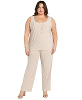 R & M Richards Plus 3-Pc. Embellished Jacket, Necklace Top Pant Set