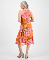 Robbie Bee Petite Tiered Floral-Print Halter Midi Dress
