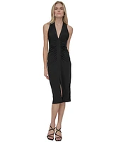 Dkny Women's Deep V-Neck Front-Slit Sleeveless Dress