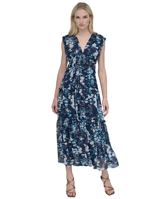 Dkny Women's Printed V-Neck Empire-Waist Tiered Dress