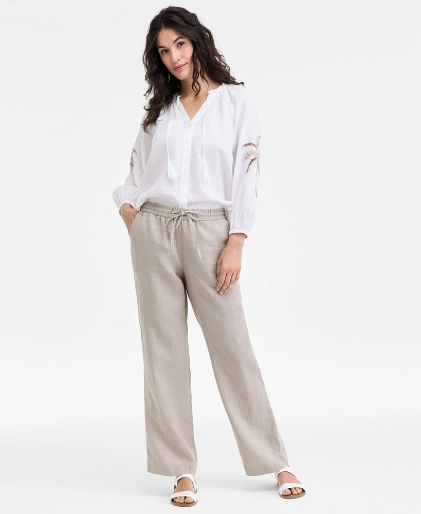 Charter Club Women's 100% Linen Drawstring Pants
