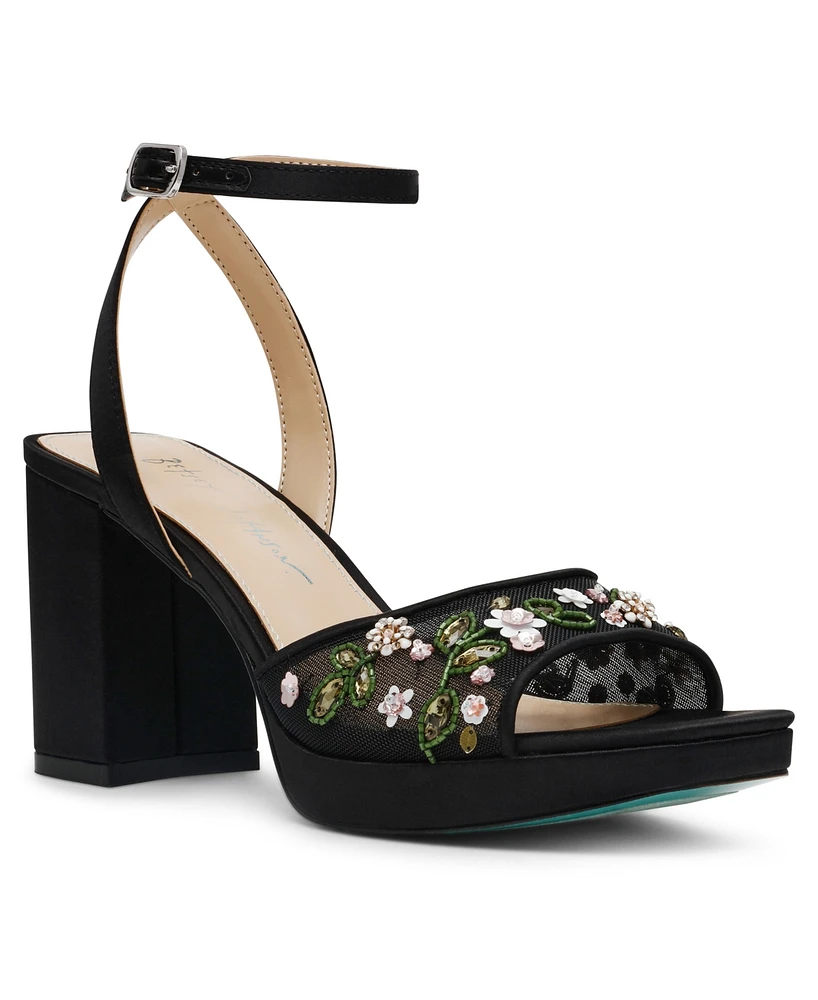 Betsey Johnson Women's Kirra Floral Beaded Platform Dress Sandals