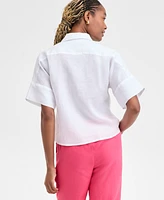 Charter Club Women's Embroidered 100% Linen Shirt, Exclusively at Macy's