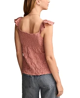 Lucky Brand Women's Textured Ruffle-Sleeve Babydoll Top
