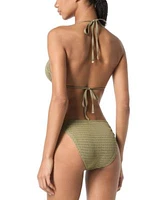 Michael Michael Kors Womens Crochet Halter String Tie Triangle Bikini Crochet String Tie Bottom