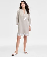 Charter Club Women's 100% Linen Palm-Trim Mini Dress, Exclusively at Macy's