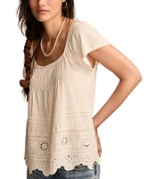 Lucky Brand Women's Square-Neck Pintuck Flutter-Sleeve Top