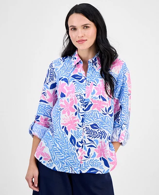 Charter Club Petite Bhavana Multi Floral Print Linen Shirt, Exclusively at Macy's