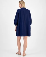 Charter Club Women's 100% Linen 3/4-Sleeve Pintuck Dress, Exclusively at Macy's