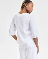 Charter Club Women's 3/4-Sleeve 100% Linen Blouse, Exclusively at Macy's