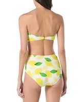 Kate Spade New York Womens Printed Tie Front Bandeau Bikini Top High Waist Bottoms