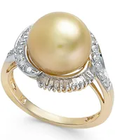 Cultured Golden South Sea Pearl (11mm) and Diamond Ring (1/2 ct. t.w.) in 14k Gold