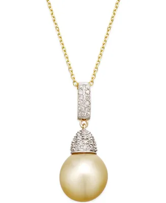 Golden South Sea Pearl (12mm) and Diamond (1/3 ct. t.w.) Pendant Necklace in 14k Gold