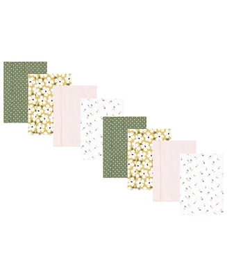 Hudson Baby Boys and Girls Cotton Poly Flannel Burp Cloths 8-Pack, Sage Floral, One Size