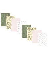 Hudson Baby Boys and Girls Cotton Poly Flannel Burp Cloths 8-Pack, Sage Floral, One Size