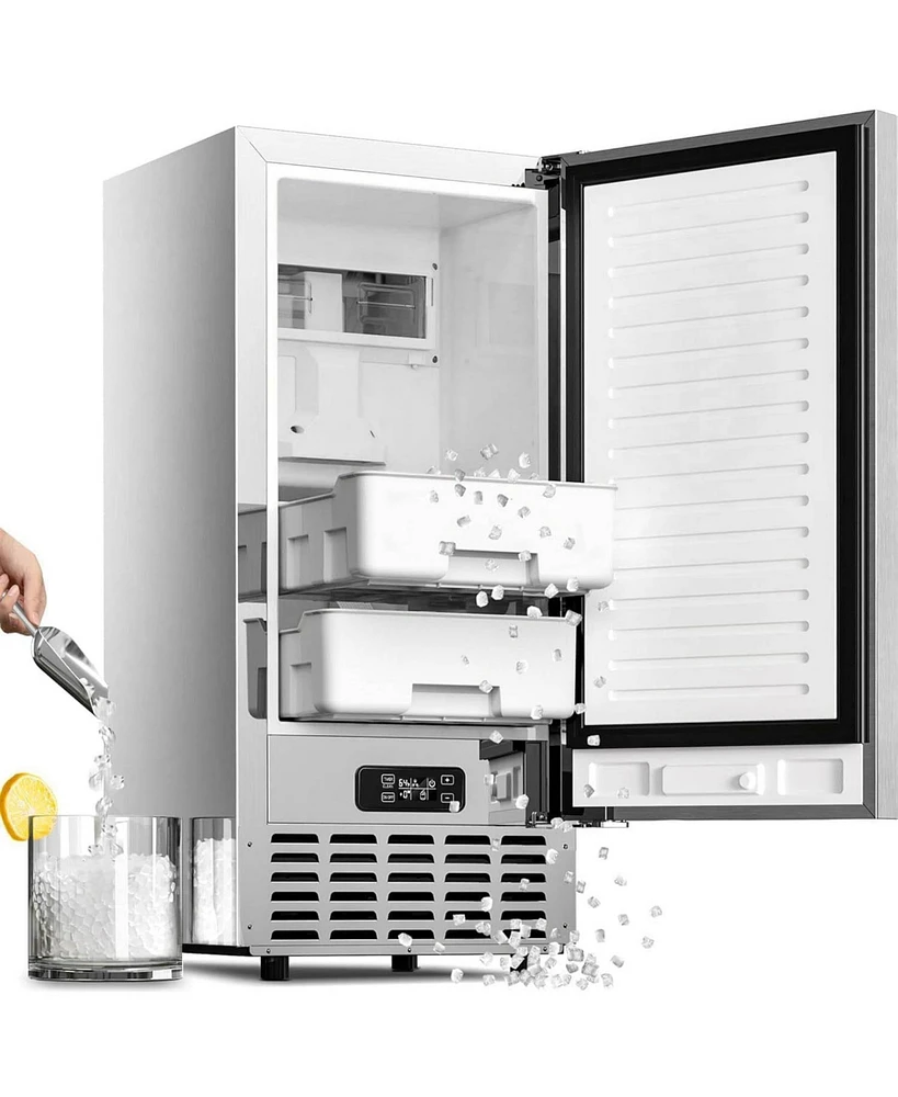 Cowsar 70 lbs,Built-In Nugget Ice Maker, Drain Pump, 24H Timer, Self-Cleaning, Double Baskets