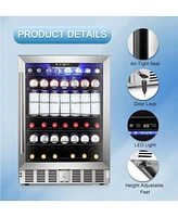 Cowsar 24" Wine Refrigerator, 5.1 Cu.Ft Beverage Cooler, Under Counter Stainless Steel Beverage Cooler with Glass Door