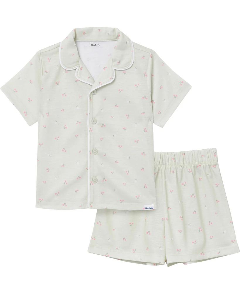 Gerber Baby Girls 2-Piece Button Up Pajama Shorts Set