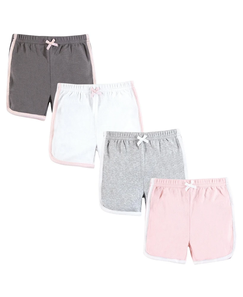 Hudson Baby Girls Shorts Bottoms 4-Pack, Pink White, 12-18 Months