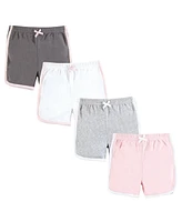 Hudson Baby Girls Shorts Bottoms 4-Pack, Pink White, 12-18 Months