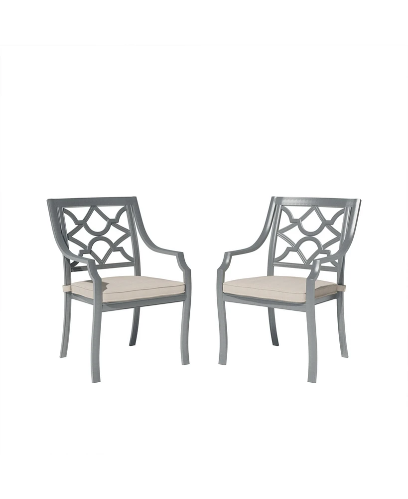 Mondawe Powder Coated Cast Aluminum Outdoor Dining Armchair with Cushion (Set of 2)