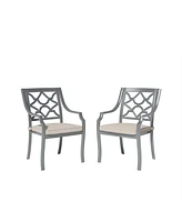 Mondawe Powder Coated Cast Aluminum Outdoor Dining Armchair with Cushion (Set of 2)