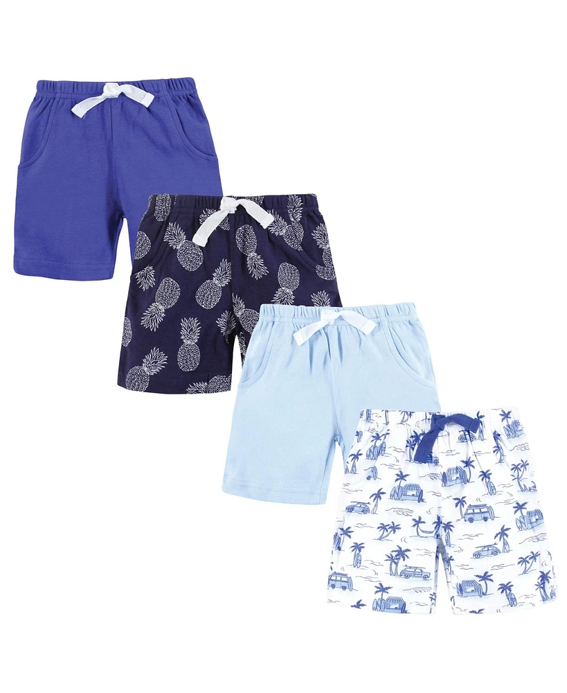 Hudson Baby Infant Boy Shorts Bottoms 4-Pack, Blue Tropical Scene