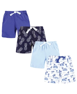 Hudson Baby Infant Boy Shorts Bottoms 4-Pack, Blue Tropical Scene