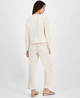 Anne Klein Womens Pull On Embroidered Eyelet Pants Button Front Jacket