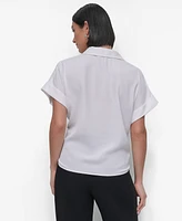 Dkny Women's Twist-Hem Textured Camp Shirt