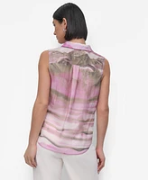 Dkny Women's Printed Chiffon Sleeveless Shirt