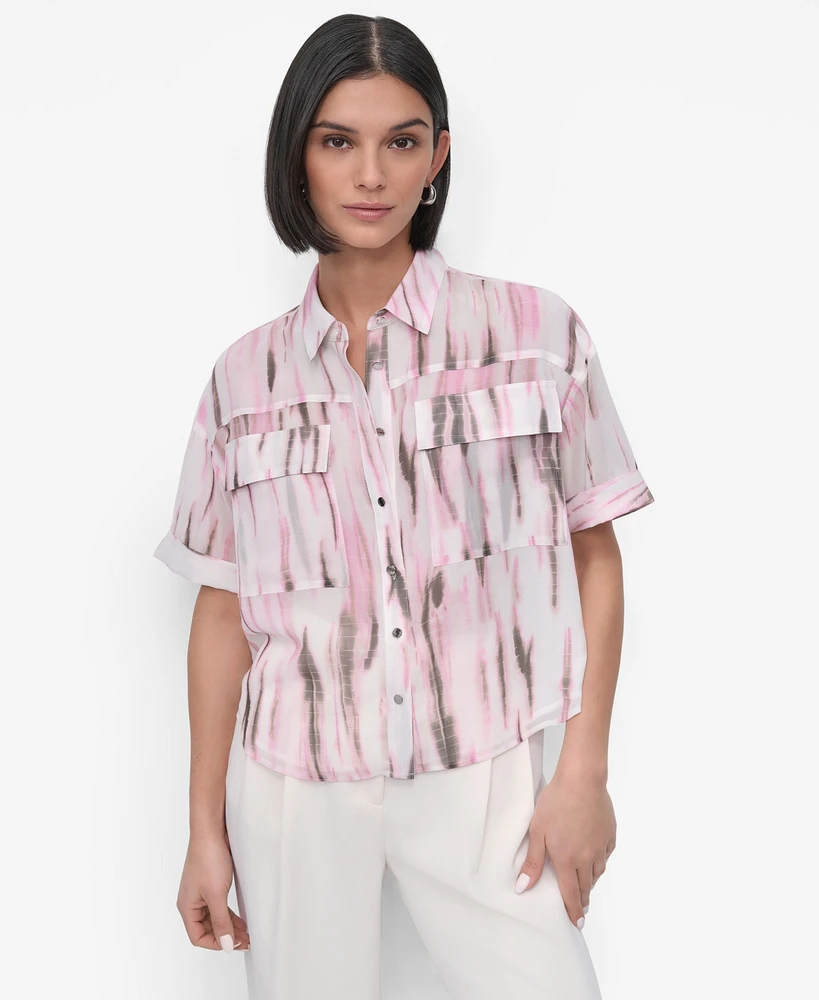 Dkny Women's Printed Chiffon Boxy-Fit Top
