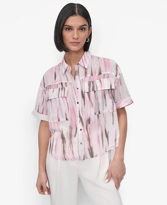 Dkny Women's Printed Chiffon Boxy-Fit Top