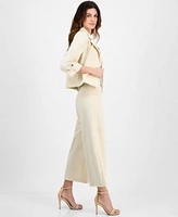 Anne Klein Womens Ruched Cowlneck Blouse High Rise Pull On Pants 3 4 Sleeve Open Front Blazer