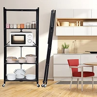 Heavy Duty 5-Tier Foldable Metal Rack with Wheels Moving Organizer Shelves