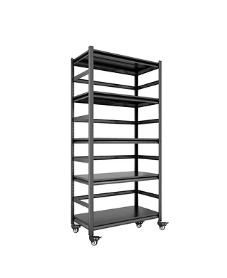 Heavy Duty 5-Tier Foldable Metal Rack with Wheels Moving Organizer Shelves