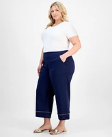 Jm Collection Plus Ladder-Trim Pull-On Capri Pants, Exclusively at Macy's