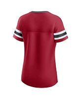 Fanatics Women's Red Tampa Bay Buccaneers True Catch Iconic Rhinestone Bling Athena Lace-Up T-Shirt