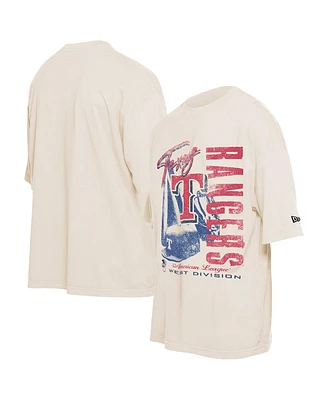 New Era Men's Cream Texas Rangers Cooperstown Collection Oversized Throwback Distressed T-Shirt