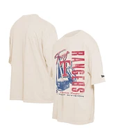 New Era Men's Cream Texas Rangers Cooperstown Collection Oversized Throwback Distressed T-Shirt