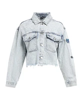 Hype and Vice Women's Denim Florida Gators Light Wash Cropped Button-Up Jean Jacket