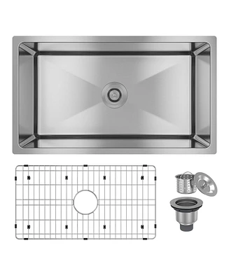 31-Inch Stainless Steel Sink Under The Table Single Grooves Thick 18Ga With Drain Grid And Drainer